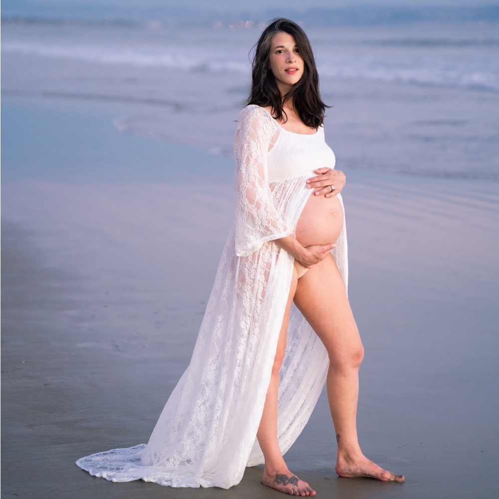 Pinkblush Ivory white lace beach maternity photoshoot dress gown pink blush - Picture 4 of 7